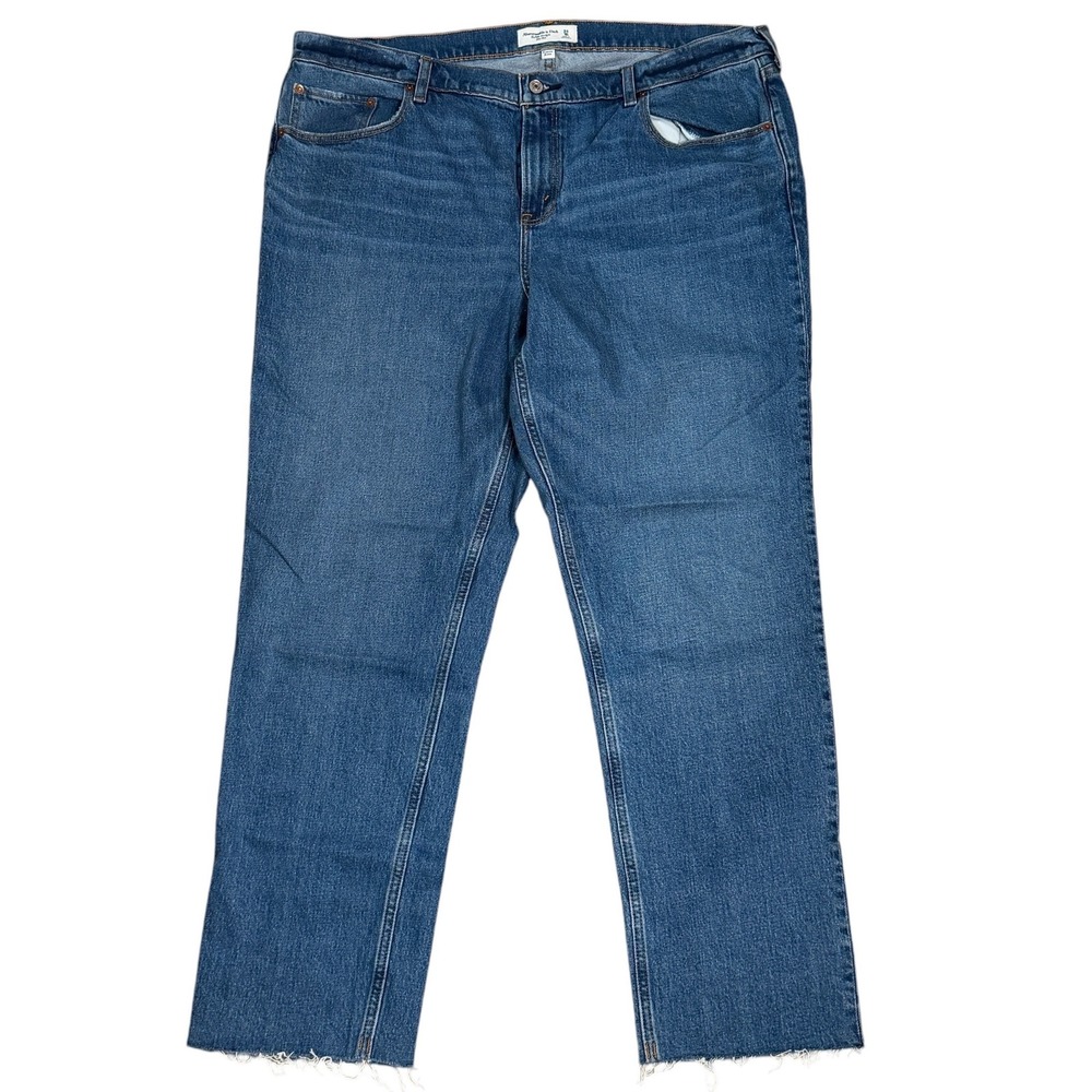 Abercrombie & Fitch Curve Love The 90s Straight Mid Rise Jeans Blue 34 18R Denim